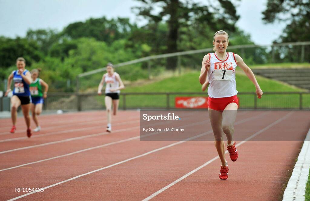 28 June 2008; Joanna Mills, Ballyclare High School, Antrim, on her way to winning the Girls 300m at the KitKat Tailteann inter provincial track & field final. Morton Stadium, Santry, Dublin. Picture credit: Stephen McCarthy / SPORTSFILE