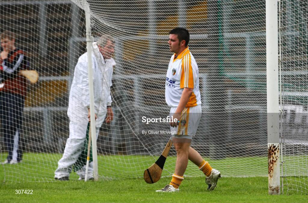 28 June 2008; A disgruntled Antrim Goalkeeper, Ryan McGarry, after conceding the sixth goal. All-Ireland Senior Championship Qualifier, Round 1, Antrim v Galway, Casement Park, Belfast, Co. Antrim. Picture credit: Oliver McVeigh / SPORTSFILE