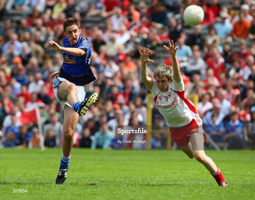 29 June 2008; Packie Leddy, Cavan, in action against Matthew Donnelly, Tyrone. ESB Ulster Minor Football Championship semi-final, Cavan v Tyrone, St Tighearnach's Park, Clones, Co. Monaghan. Picture credit: Oliver McVeigh / SPORTSFILE