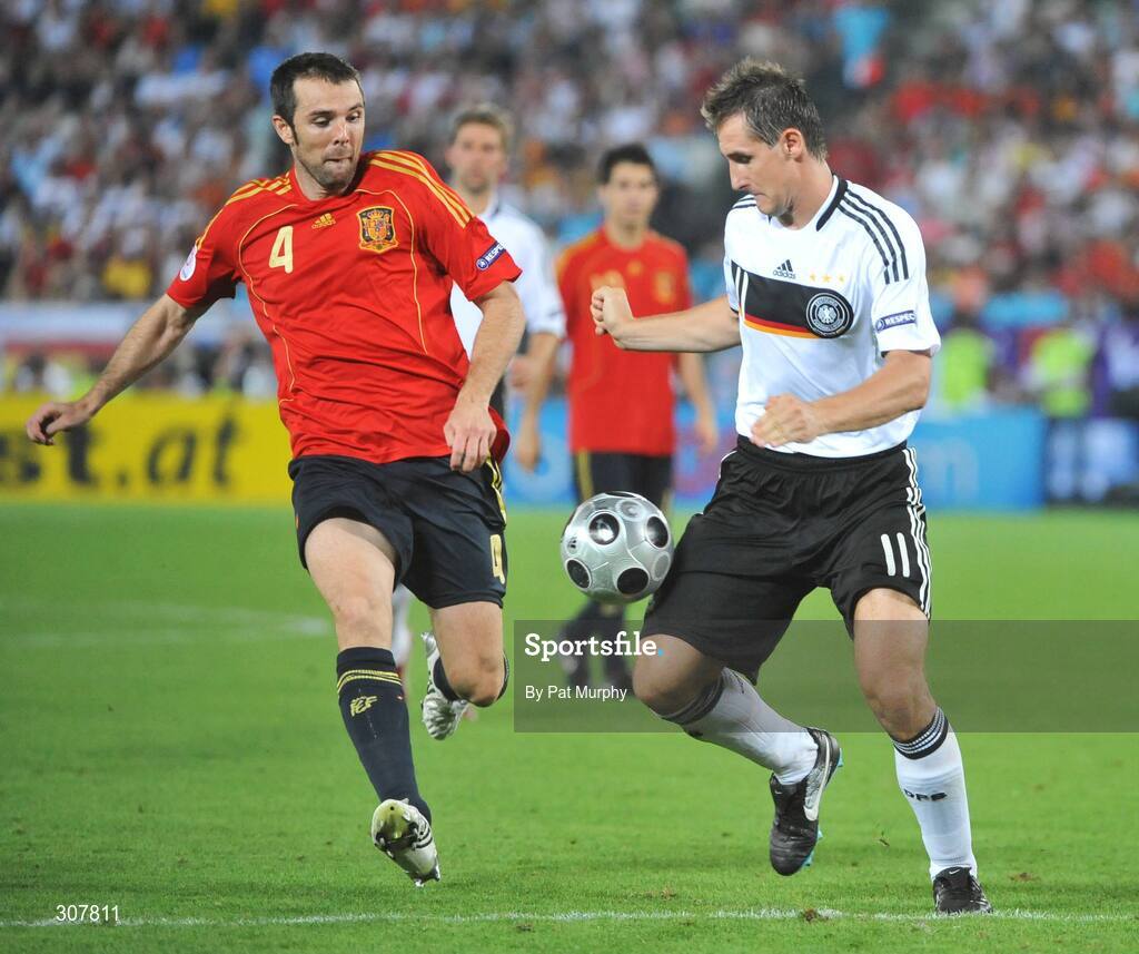 29 June 2008; Miroslav Klose, Germany, in action against Carlos Marchena, Spain. UEFA EURO 2008TM, Final, Germany v Spain, Ernst Happel Stadion, Vienna, Austria. Picture credit; Pat Murphy / SPORTSFILE