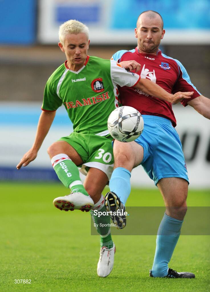 1 July 2008; Paul Keegan, Drogheda United, in action against Liam Kearney, Cork City. eircom League Cup Quarter-Final, Drogheda United v Cork City, United Park, Drogheda, Co. Louth. Photo by Sportsfile