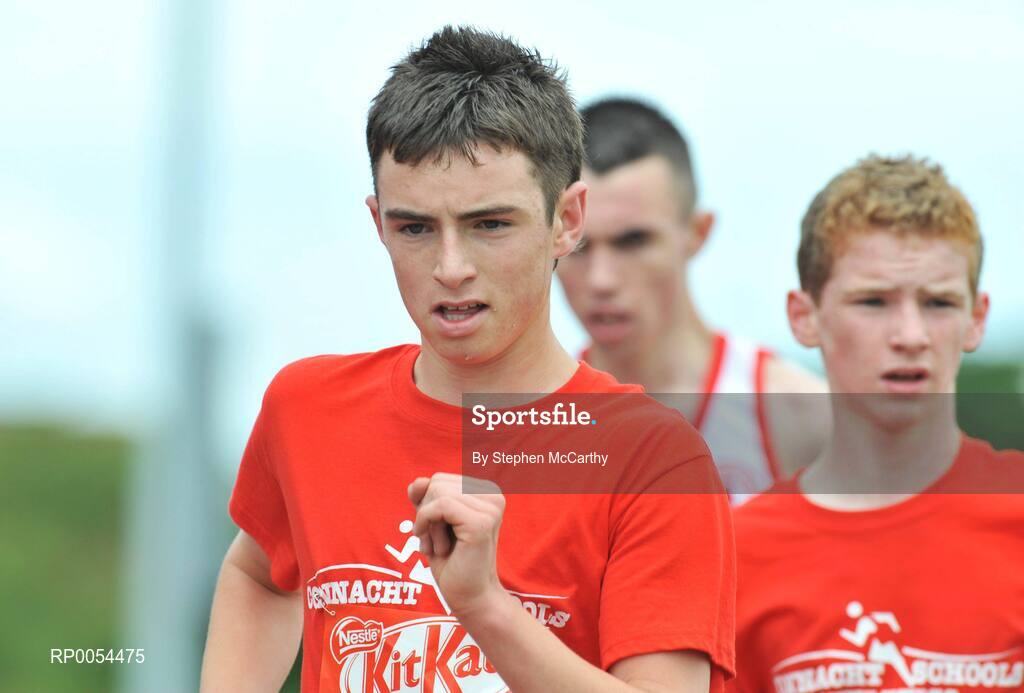 28 June 2008; Cian McManamon, Rice Westport, Co. Mayo, on his way to winning the Boys 3000m Walk, from eventual second Oisin Oliver, Scoil Mhuire & Padraig Swinford, Co. Mayo, right, and eventual third Owen McCabe, Malone College, Belfast, Antrim, at the KitKat Tailteann inter provincial track & field final. Morton Stadium, Santry, Dublin. Picture credit: Stephen McCarthy / SPORTSFILE
