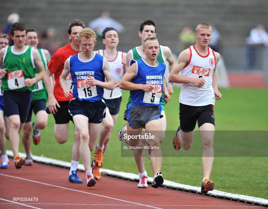 28 June 2008; Eventual second Adam Ingram, Hazelwood Intergrated College, Belfast, Antrim, right, leads the Boys 800m early on alongside eventual third Michael O'Sullivan, McEgan College, Macroom, Co. Cork, 5, at the KitKat Tailteann inter provincial track & field final. Morton Stadium, Santry, Dublin. Picture credit: Stephen McCarthy / SPORTSFILE