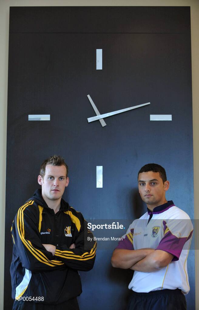 30 June 2008; Kilkenny's Jackie Tyrrell, left, and Wexford's Keith Rossiter in conversation before a press conference ahead of the GAA Hurling Leinster Senior Final on Sunday next. Talbot Hotel, Carlow. Picture credit: Brendan Moran / SPORTSFILE
