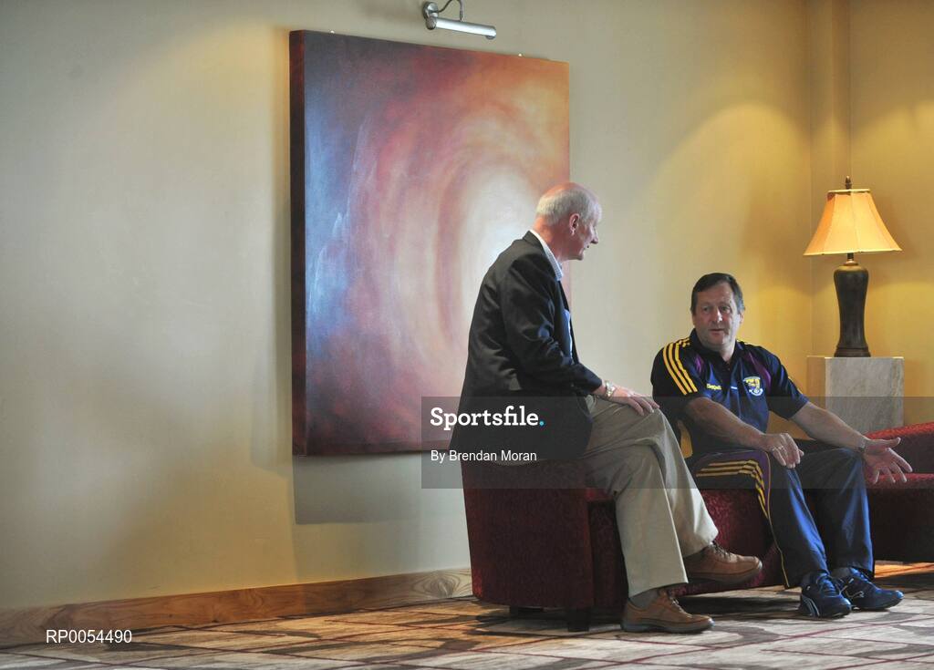 30 June 2008; Kilkenny manager Brian Cody, left, and Wexford manager John Meyler in conversation before a press conference ahead of the GAA Hurling Leinster Senior Final on Sunday next. Talbot Hotel, Carlow. Picture credit: Brendan Moran / SPORTSFILE