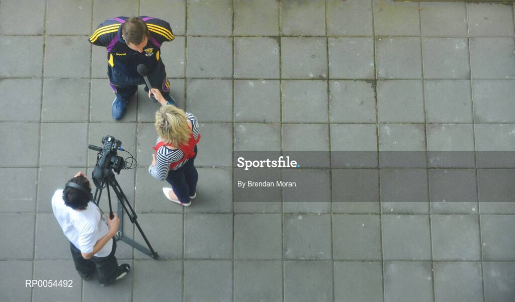 30 June 2008; Wexford manager John Meyler being interviewed by television after a press conference ahead of the GAA Hurling Leinster Senior Final on Sunday next. Talbot Hotel, Carlow. Picture credit: Brendan Moran / SPORTSFILE