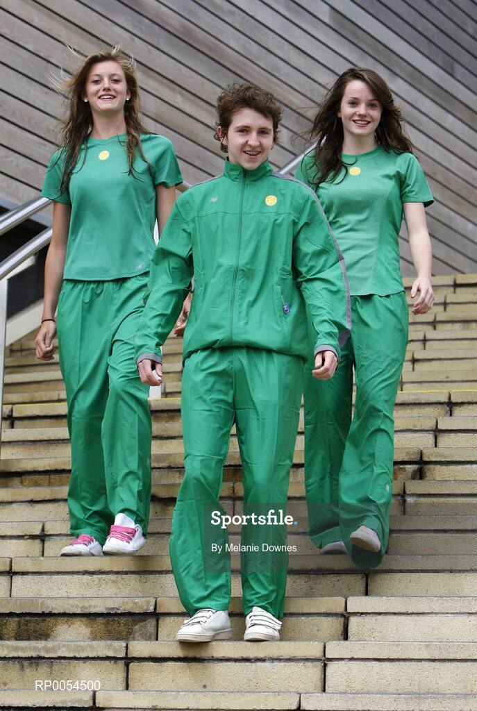 30 June 2008; Irish Modern Pentathlon team members, Naomi Mullins, 16, left, Joey Ward, 15 and Maeve Brassil, 15, right, after their swimming training session at the National Aquatic Centre ahead of this weekend's Modern Pentathlon Youth European Championships which takes place between the 2nd and 7th of July in Dublin. The event will be held in DCU and the National Aquatic Centre. For more information see www.mpaireland.com. Picture credit: Melanie Downes / SPORTSFILE