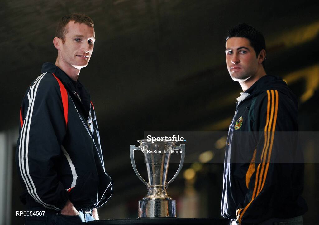 1 July 2008; Cork's Nicholas Murphy, left, and Kerry's Bryan Sheehan at a photocall ahead of the GAA Football Munster Senior Final on Sunday next. Pairc Ui Chaoimh, Cork. Picture credit: Brendan Moran / SPORTSFILE