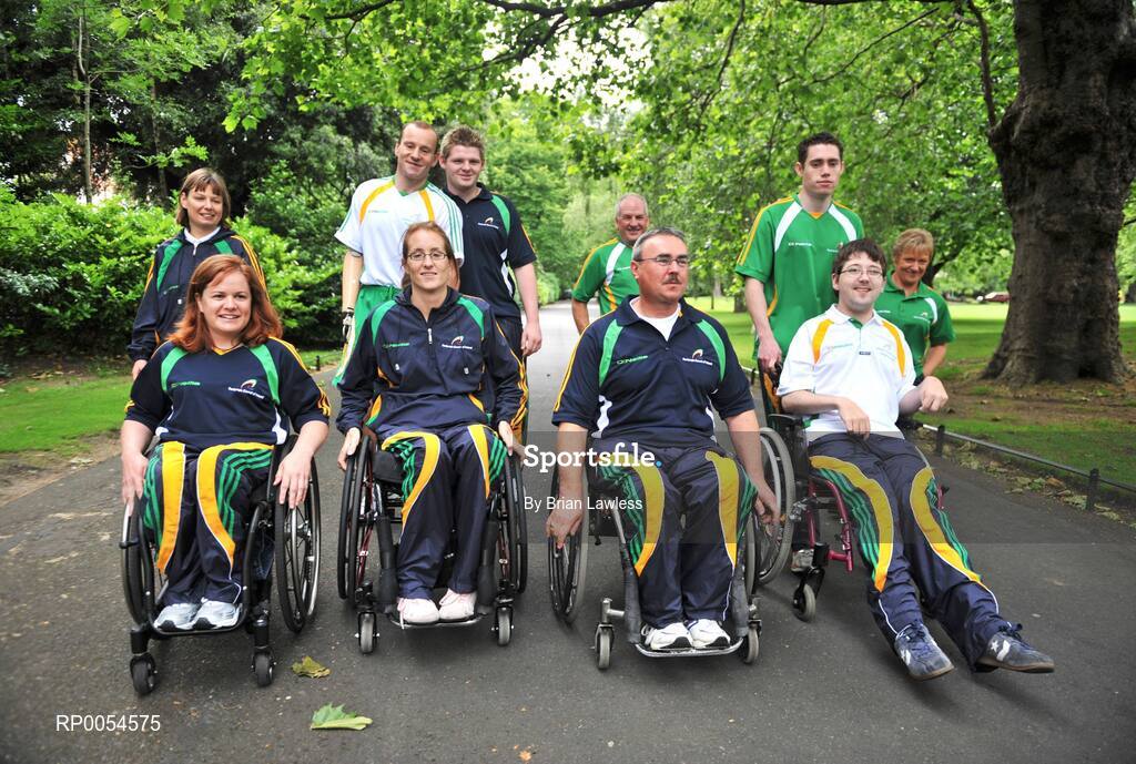 2 July 2008; The Irish team for the 2008 Paralympic Games in Beijing was officially announced at an event today. Forty five elite athletes across nine sports will represent Ireland at the Beijing Games which get underway on September 6th and run for twelve days. The Paralympic Games are elite Olympic style sports events for elite athletes with physical disabilities, or visual impairment, emphasising athletic achievement rather than disability. At the announcement are athletes, front row from left, Patrice Dockery, 100m, 200m, & 400m, Eimear Breathnach, Table Tennis, Richard Whealey, Sailing, Padraic Moran, Boccia, back row from left, Lisa Callaghan, Javelin, Cathal Miller, Cycling, Jonathan Cummings, Swimming, Sean Heary, Archery, Jason Smyth, 100m & 200m, and Eilish Byrne, Equestrian. Conrad Hotel, Dublin. Picture credit: Brian Lawless / SPORTSFILE