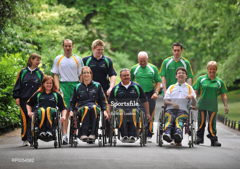 2 July 2008; The Irish team for the 2008 Paralympic Games in Beijing was officially announced at an event today. Forty five elite athletes across nine sports will represent Ireland at the Beijing Games which get underway on September 6th and run for twelve days. The Paralympic Games are elite Olympic style sports events for elite athletes with physical disabilities, or visual impairment, emphasising athletic achievement rather than disability. At the announcement are athletes, front row from left, Patrice Dockery, 100m, 200m, & 400m, Eimear Breathnach, Table Tennis, Richard Whealey, Sailing, Padraic Moran, Boccia, back row from left, Lisa Callaghan, Javelin, Cathal Miller, Cycling, Jonathan Cummings, Swimming, Sean Heary, Archery, Jason Smyth, 100m & 200m, and Eilish Byrne, Equestrian. Conrad Hotel, Dublin. Picture credit: Brian Lawless / SPORTSFILE