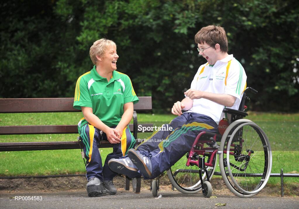 2 July 2008; The Irish team for the 2008 Paralympic Games in Beijing was officially announced at an event today. Forty five elite athletes across nine sports will represent Ireland at the Beijing Games which get underway on September 6th and run for twelve days. The Paralympic Games are elite Olympic style sports events for elite athletes with physical disabilities, or visual impairment, emphasising athletic achievement rather than disability. At the announcement are Padraic Moran, Boccia, from Bray, Wicklow, and Eilish Byrne, Equestrian, from Armagh. Conrad Hotel, Dublin. Picture credit: Brian Lawless / SPORTSFILE