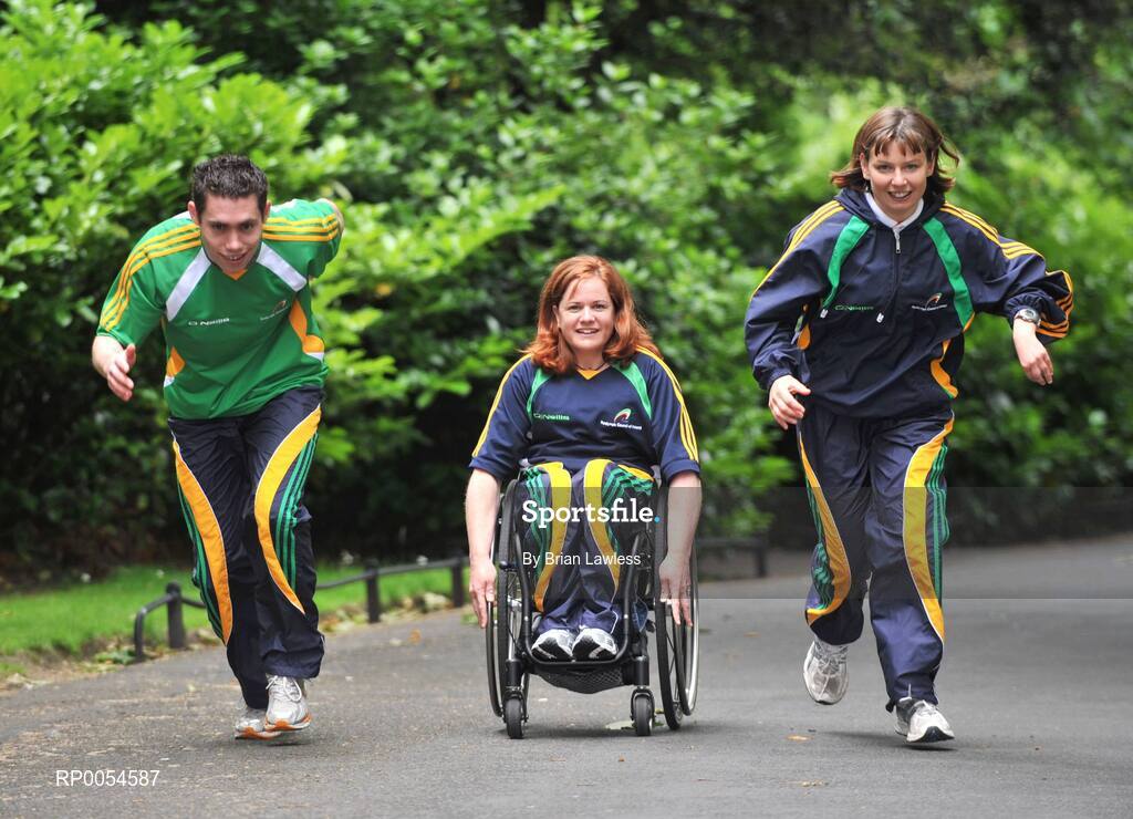2 July 2008; The Irish team for the 2008 Paralympic Games in Beijing was officially announced at an event today. Forty five elite athletes across nine sports will represent Ireland at the Beijing Games which get underway on September 6th and run for twelve days. The Paralympic Games are elite Olympic style sports events for elite athletes with physical disabilities, or visual impairment, emphasising athletic achievement rather than disability. At the announcement are Patrice Dockery, centre, 100m, 200m, & 400m, from Dublin, Lisa Callaghan, Javelin, from Duleek, Meath, and Jason Smyth, 100m & 200m, from Eglinton, Derry. Conrad Hotel, Dublin. Picture credit: Brian Lawless / SPORTSFILE