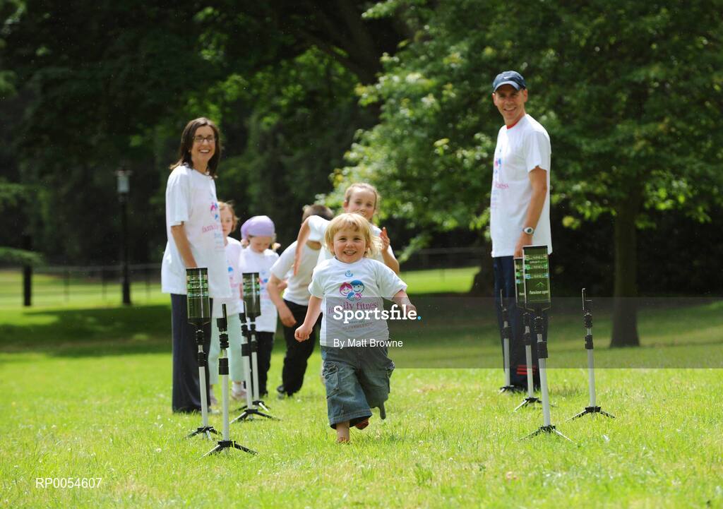 2 July 2008; Sean Brady, 3, during a speed test at the Launch of Athletics Ireland Family Fitness Festival with his mother Annette Kealy and dad Eoin Brady. Farmleigh, Phoenix Park, Dublin. For more information visit www.familyfitnessfestival.ie. Picture credit: Matt Browne / SPORTSFILE