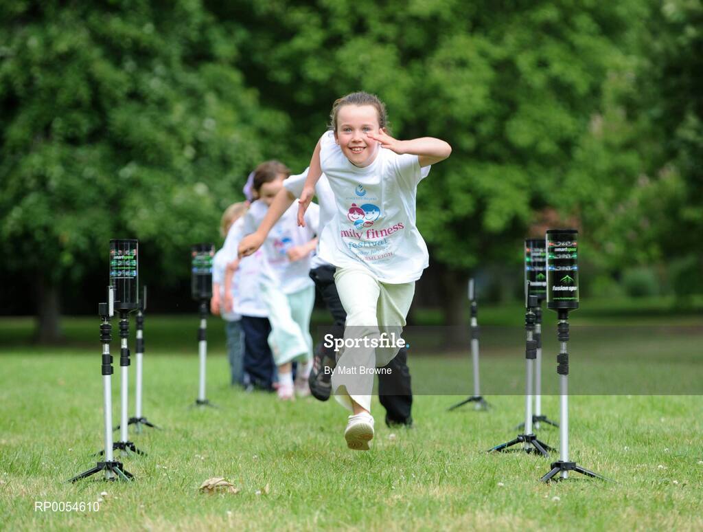 2 July 2008; Lia Brady, 9, during a speed test at the Launch of Athletics Ireland Family Fitness Festival. Farmleigh, Phoenix Park, Dublin. For more information visit www.familyfitnessfestival.ie. Picture credit: Matt Browne / SPORTSFILE