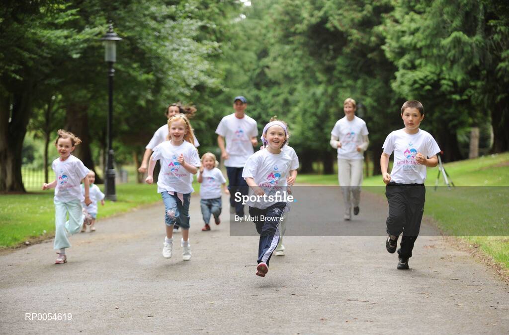 2 July 2008; Five year old Caoimhe May, centre, at the Launch of Athletics Ireland Family Fitness Festival with from left Ellie Brady, Aaron Brady, Deirbhile McKiernan, Annette Kealy, Sean Brady, Eoin Brady, Catherina McKiernan and Cian May. Farmleigh, Phoenix Park, Dublin. For more information visit www.familyfitnessfestival.ie. Picture credit: Matt Browne / SPORTSFILE