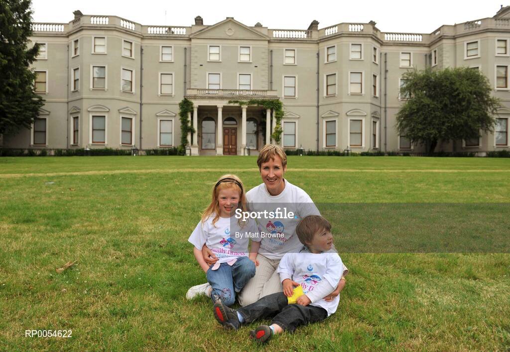 2 July 2008; Catherina McKiernan with her daughter Deirbhile, Age 6, and son Patrick, Age 2, at the Launch of Athletics Ireland Family Fitness Festival. Farmleigh, Phoenix Park, Dublin. For more information visit www.familyfitnessfestival.ie. Picture credit: Matt Browne / SPORTSFILE
