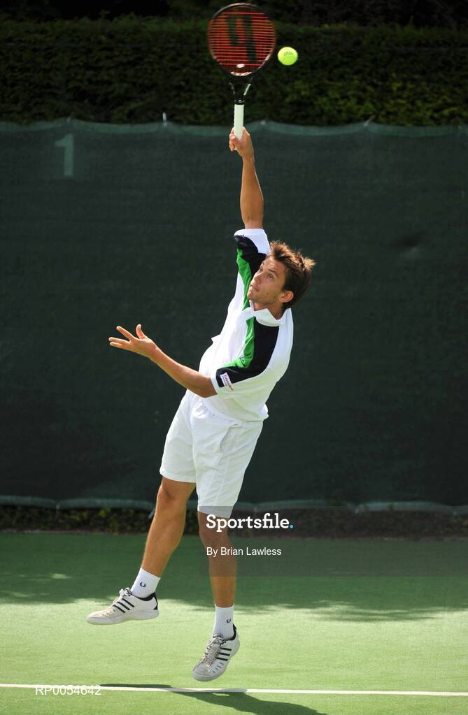 4 July 2008; Denmark's Frederik Nielsen competing in the semi-finals of the Shelbourne Irish Open which is a 75,000 dollar ATP Challenger taking place this week in Fitzwilliam Lawn Tennis Club, Appian Way, Dublin. The Men’s singles finals take place Saturday 6th July. Shelbourne Men's Irish Open Tennis Championship, Men's Singles Semi-Final, Frederik Nielsen v Jonathan Marray. Picture credit: Brian Lawless / SPORTSFILE