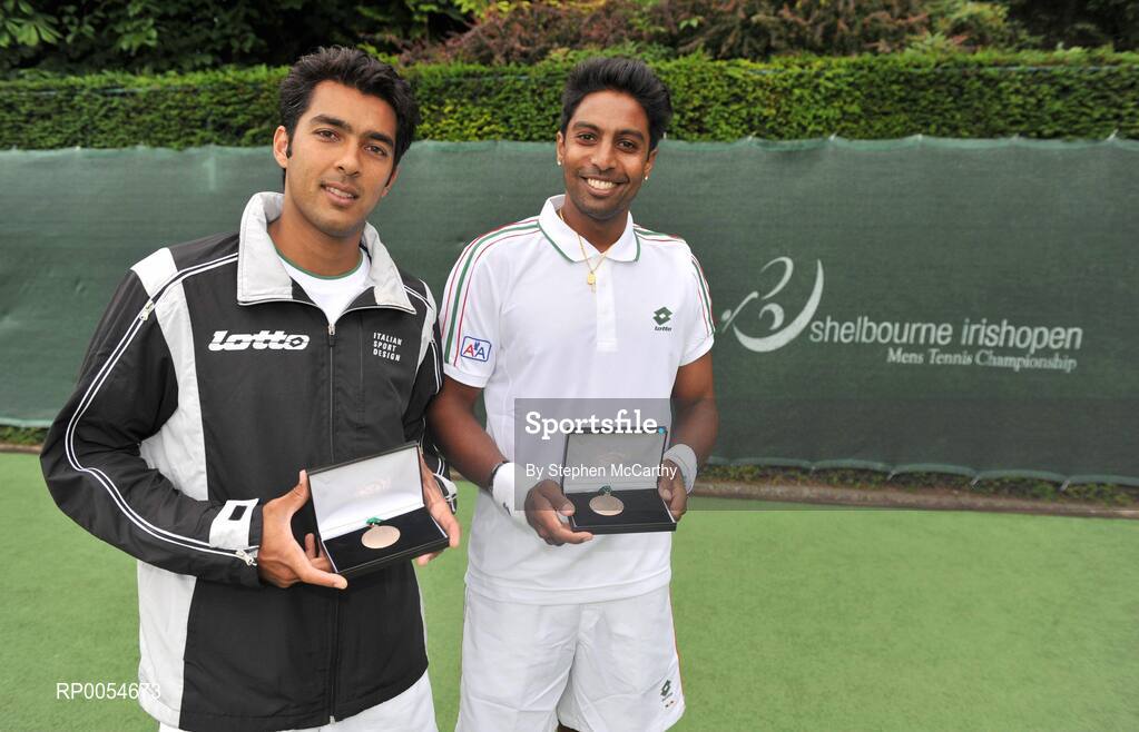4 July 2008; Aisam-Ul-Haq Qureshi, left, and Prakash Amritraj after winning the Shelbourne Irish Open Mens Double Tennis Championships. Shelbourne Irish Open Mens Tennis Championships 2008, Doubles Final, Prakash Amritraj / Aisam-Ul-Haq Qureshi v Jonathan Marray / Frederik Nielsen, Fitzwilliam Lawn Tennis Club, Appian Way, Dublin. Picture credit: Stephen McCarthy / SPORTSFILE