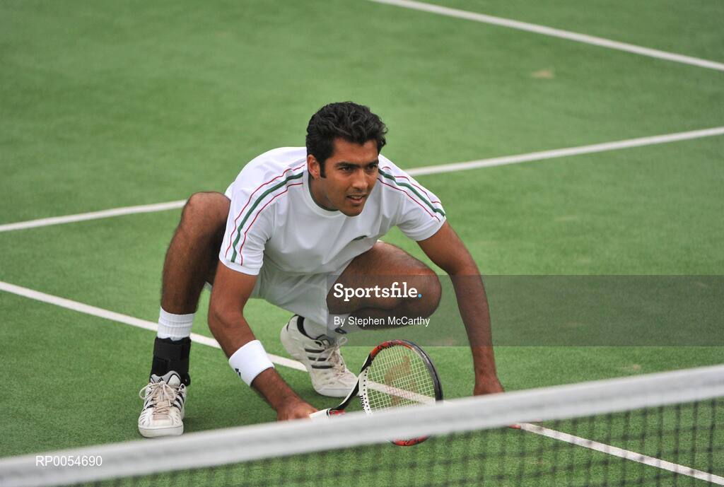 4 July 2008; Prakash Amritraj in action against Jonathan Marray and Frederik Nielsen. Shelbourne Irish Open Mens Tennis Championships 2008, Doubles Final, Prakash Amritraj / Aisam-Ul-Haq Qureshi v Jonathan Marray / Frederik Nielsen, Fitzwilliam Lawn Tennis Club, Appian Way, Dublin. Picture credit: Stephen McCarthy / SPORTSFILE