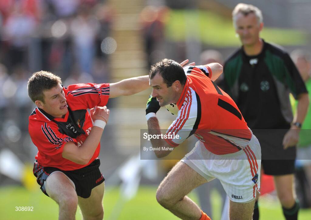 29 June 2008; Stephen McDonnell, Armagh, in action against Luke Howard, Down. GAA Football Ulster Senior Championship Semi-Final, Down v Armagh, St Tighearnach's Park, Clones, Co. Monaghan. Picture credit: David Maher / SPORTSFILE