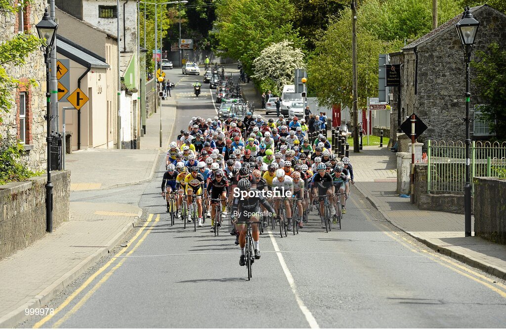 24 May 2015; A general view of the peloton as it races through Navan, Co. Meath, during Stage 8 of the 2015 An Post Rás. Drogheda - Skerries. Photo by Sportsfile