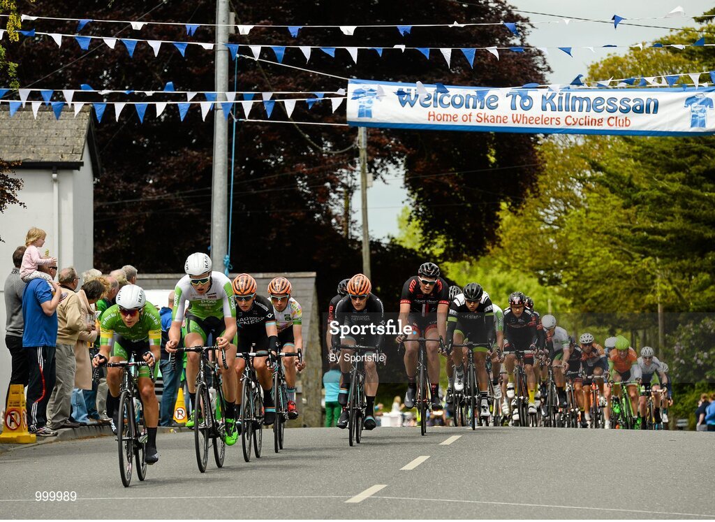 24 May 2015; A general view of the peloton as it passes through Kilmessan, Co. Meath, during Stage 8 of the 2015 An Post Rás. Drogheda - Skerries. Photo by Sportsfile