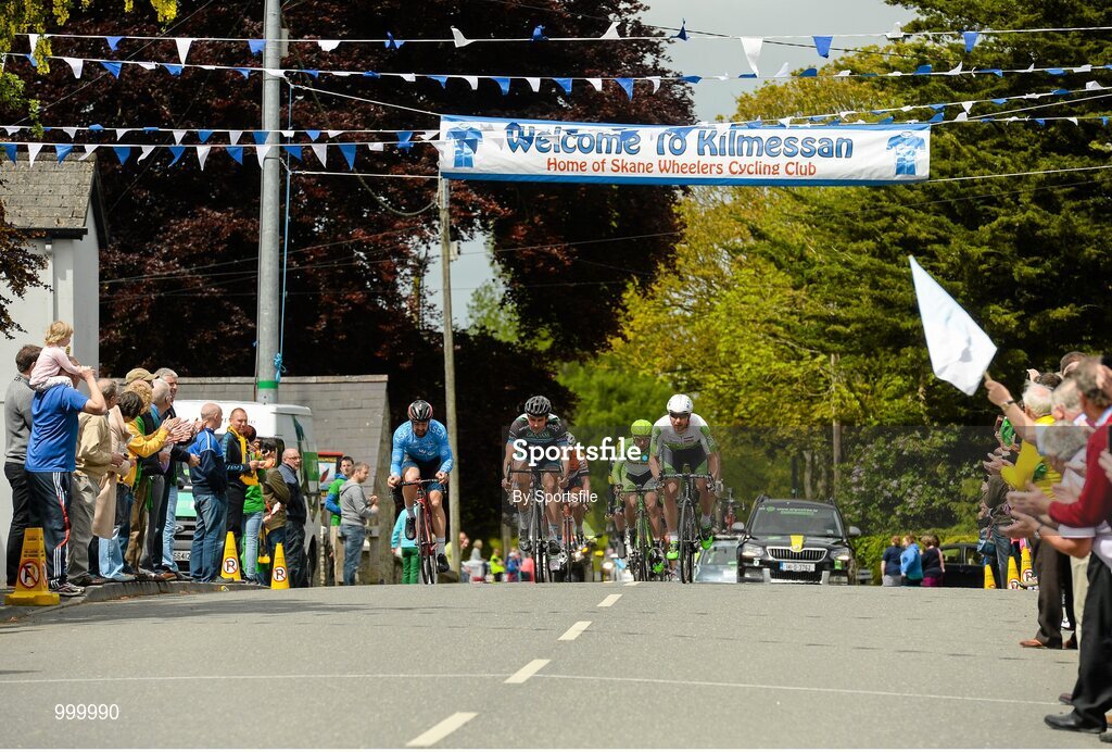 24 May 2015; Aidis Kruopis, right, An Post Chain Reaction, crosses the prime line in Kilmessan, Co. Meath, during Stage 8 of the 2015 An Post Rás. Drogheda - Skerries. Photo by Sportsfile