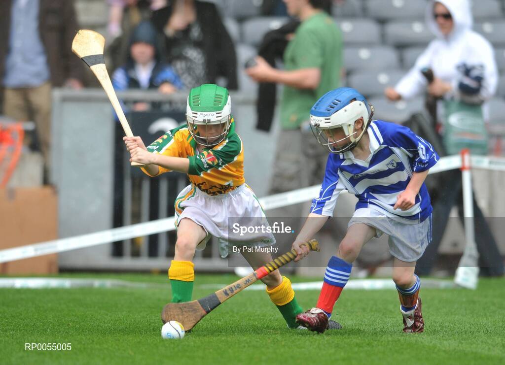10 July 2008; Mark Hannah, Pierce Og, Co. Louth, in action against Rian Monaghan, Naas, Co. Kildare, right, during the Leinster - Play and Stay with GAA Go Games activity day which saw over 700 children take part in games in both hurling and football on six pitches at Croke Park, Dublin. Picture credit: Pat Murphy / SPORTSFILE