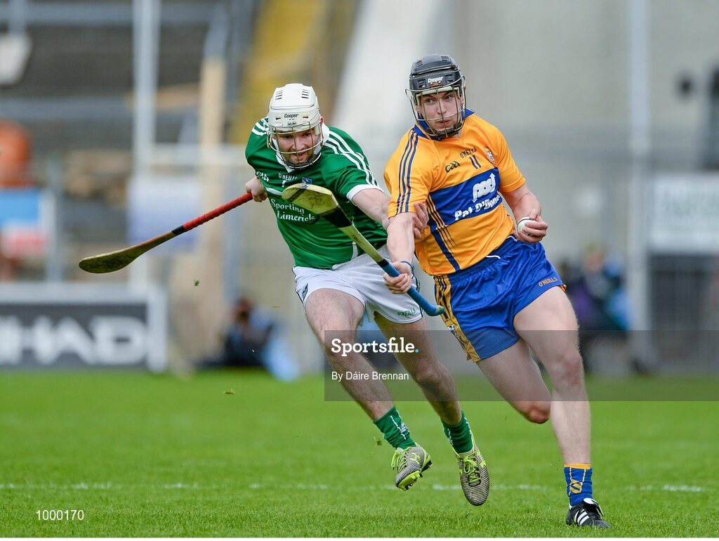 24 May 2015; Tony Kelly, Clare, in action against Tom Condon, Limerick. Munster GAA Hurling Senior Championship Quarter-Final, Clare v Limerick. Semple Stadium, Thurles, Co. Tipperary. Picture credit: Dáire Brennan / SPORTSFILE