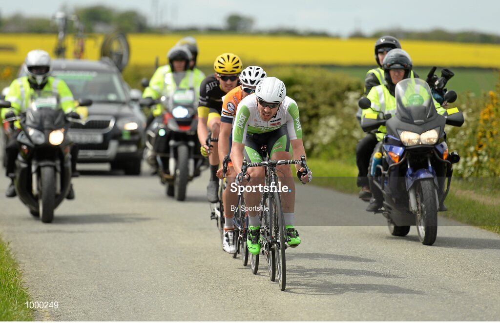 24 May 2015; Eventual stage winner Aidis Kruopis, An Post Chain Reaction, leading during Stage 8 of the 2015 An Post Rás, followed by Davide Vigano, Team IDEA 2010 ASD, and Luke Grivell-Mellor, JLT Condor. Drogheda - Skerries. Photo by Sportsfile
