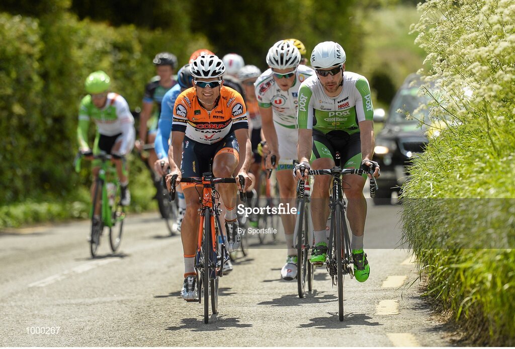 24 May 2015; Eventual stage winner Aidis Kruopis, right, An Post Chain Reaction, and eventual 2nd place Davide Vigano, Team IDEA 2010 ASD, in action during Stage 8 of the 2015 An Post Rás. Drogheda - Skerries. Photo by Sportsfile