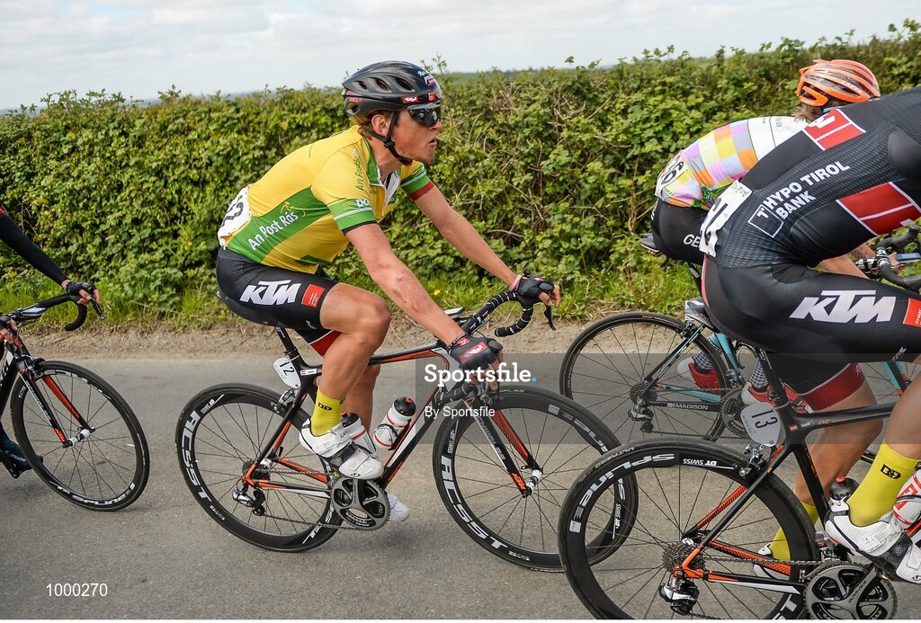 24 May 2015; Yellow jersey winner Lukas Postlberger, Tirol Cycling Team, in action during Stage 8 of the 2015 An Post Rás. Drogheda - Skerries. Photo by Sportsfile