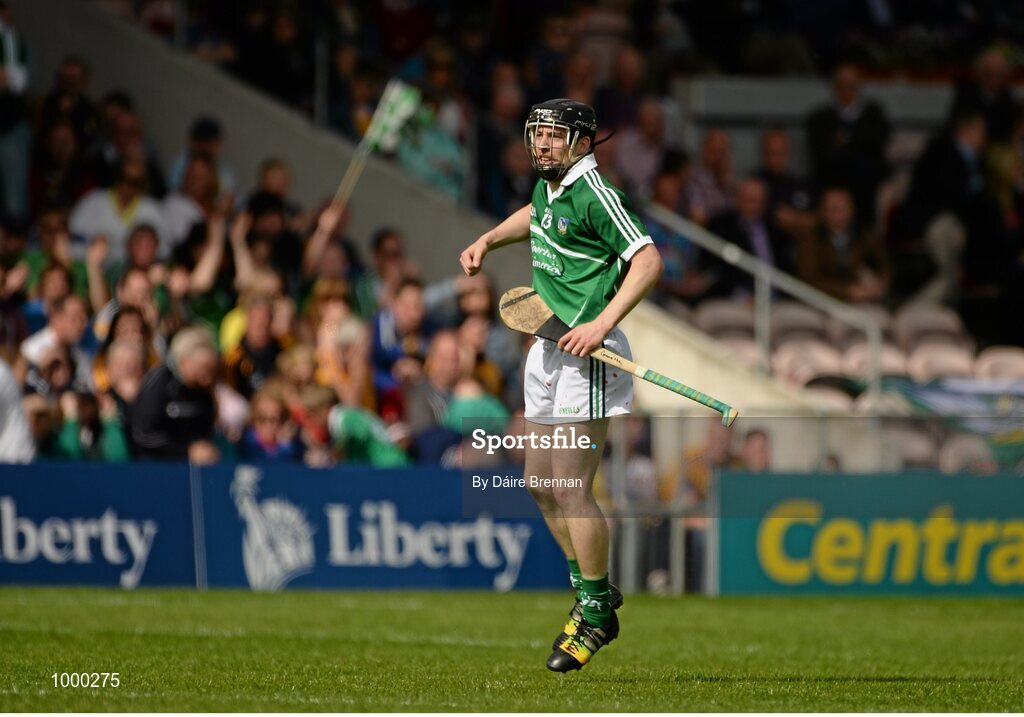 24 May 2015; Graeme Mulcahy, Limerick, celebrates after scoring his side's first goal. Munster GAA Hurling Senior Championship Quarter-Final, Clare v Limerick. Semple Stadium, Thurles, Co. Tipperary. Picture credit: Dáire Brennan / SPORTSFILE