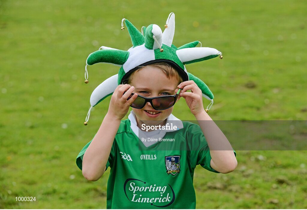 24 May 2015; Limerick supporter Sam Gallahue, aged 6, from Ballylanders, Co. Limerick. Munster GAA Hurling Senior Championship Quarter-Final, Clare v Limerick. Semple Stadium, Thurles, Co. Tipperary. Picture credit: Dáire Brennan / SPORTSFILE