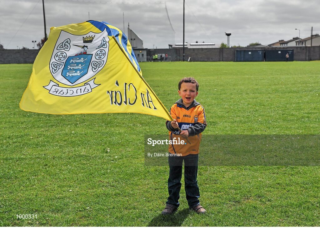 24 May 2015; Clare supporter Sean O'Grady, aged 5, from Newmarket-on-Fergus, Co. Clare. Munster GAA Hurling Senior Championship Quarter-Final, Clare v Limerick. Semple Stadium, Thurles, Co. Tipperary. Picture credit: Dáire Brennan / SPORTSFILE