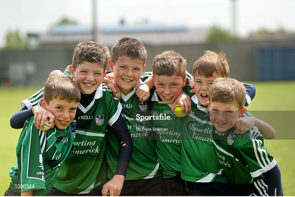 24 May 2015; Limerick supporters from Monaleen, in Limerick city, left to right, Lukie Ryan, Oisín Toland, Joe Fitzgerald, Jack Ryan, Matthew Fitzgerald, and Brian Toland. Munster GAA Hurling Senior Championship Quarter-Final, Clare v Limerick. Semple Stadium, Thurles, Co. Tipperary. Picture credit: Dáire Brennan / SPORTSFILE