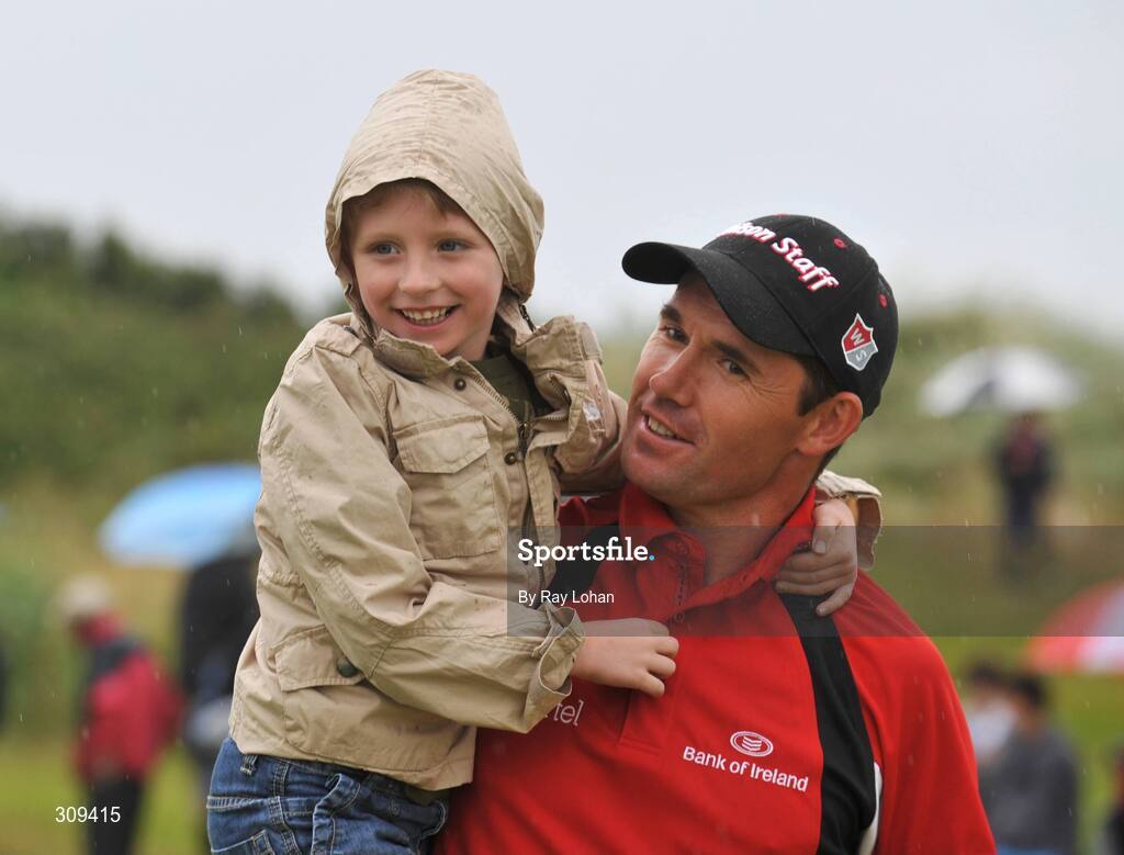 12 July 2008; Padraig Harrington celebrates with his son Paddy after winning the Ladbrokes.com Irish PGA Championship, The European Club, Co. Wicklow. Picture credit: Ray Lohan / SPORTSFILE *** Local Caption ***
