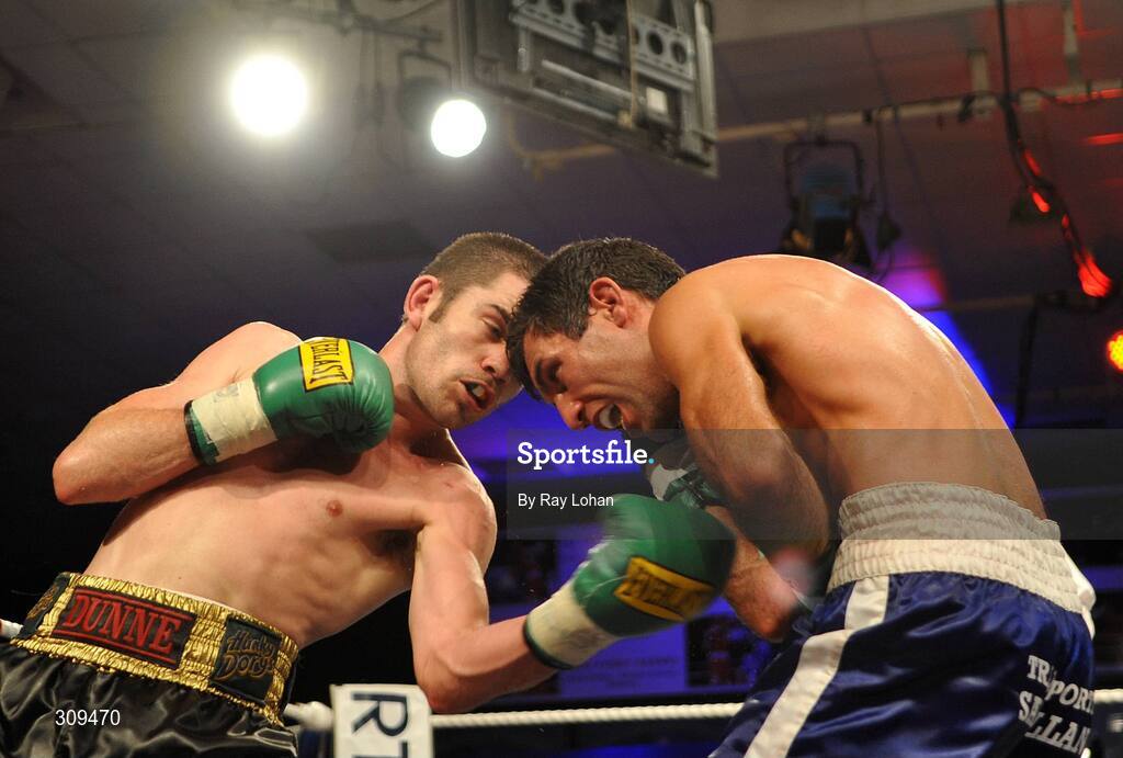 12 July 2008; Bernard Dunne, left, in action against Damian Marchiano, International Super Bantamweight, Hunky Dory Fight Night, Irish Lighweight Championship, National Stadium, Dublin. Picture credit: Ray Lohan / SPORTSFILE *** Local Caption ***