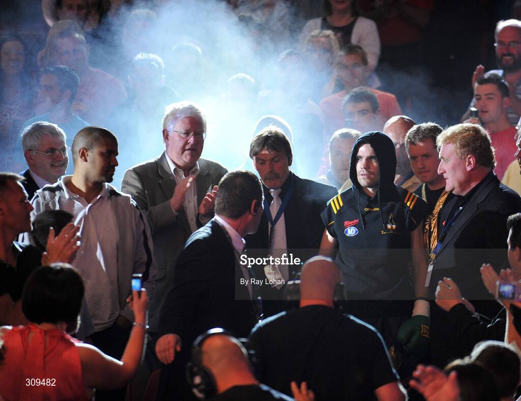 12 July 2008; Bernard Dunne walks towards the ring before the start of his bout with Damian Marchiano, International Super Bantamweight, Hunky Dory Fight Night, Irish Lighweight Championship, National Stadium, Dublin. Picture credit: Ray Lohan / SPORTSFILE *** Local Caption ***