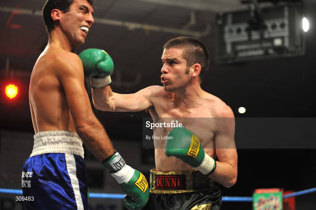 12 July 2008; Bernard Dunne, right, in action against Damian Marchiano, International Super Bantamweight, Hunky Dory Fight Night, Irish Lighweight Championship, National Stadium, Dublin. Picture credit: Ray Lohan / SPORTSFILE *** Local Caption ***