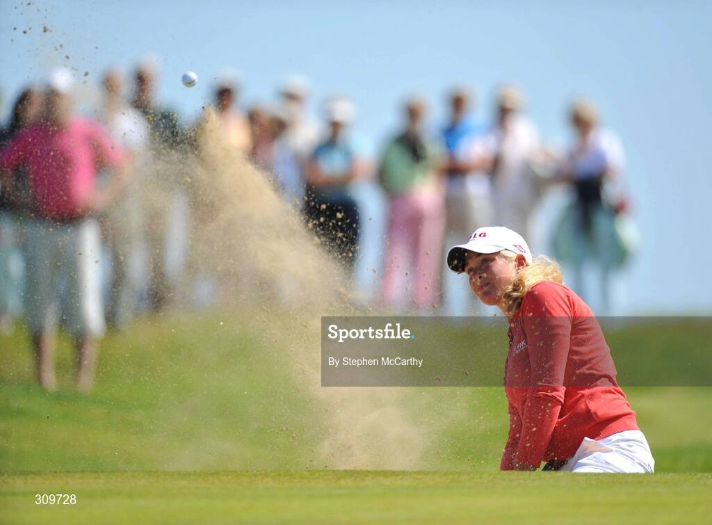 13 July 2008; Suzann Pettersen, Norway, plays from a bunker on the 16th during the final round of the AIB Ladies Irish Open Golf Championship. Portmarnock Hotel and Golf Links, Co. Dublin. Picture credit: Stephen McCarthy / SPORTSFILE