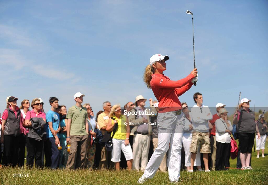 13 July 2008; Suzann Pettersen, Norway, watches her shot from the rough on the 8th during the final round of the AIB Ladies Irish Open Golf Championship. Portmarnock Hotel and Golf Links, Co. Dublin. Picture credit: Stephen McCarthy / SPORTSFILE