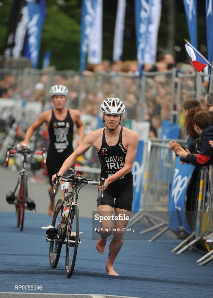 12 July 2008; Emma Davis, Ireland, leaves the transition zone between the swim and cycling disciplines of the Women's Elite Race at the triAthlone event. Over 1,500 competitiors took part in the third running of triAthlone sponsored by Waterways Ireland. TriAthlone will host the European Triathlon Championships in 2010, this will be the first time the event has ever been held in Ireland. Waterways Ireland triAthlone Triathlon, Athlone, Co. Westmeath. Picture credit: Stephen McCarthy / SPORTSFILE