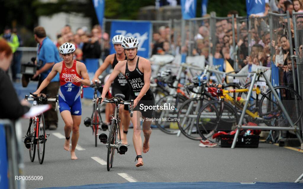 12 July 2008; Emma Davis, Ireland, leaves the transition zone between the swim and cycling disciplines of the Women's Elite Race at the triAthlone event. Over 1,500 competitiors took part in the third running of triAthlone sponsored by Waterways Ireland. TriAthlone will host the European Triathlon Championships in 2010, the first time the event has ever been held in Ireland. Waterways Ireland triAthlone Triathlon, Athlone, Co. Westmeath. Picture credit: Stephen McCarthy / SPORTSFILE