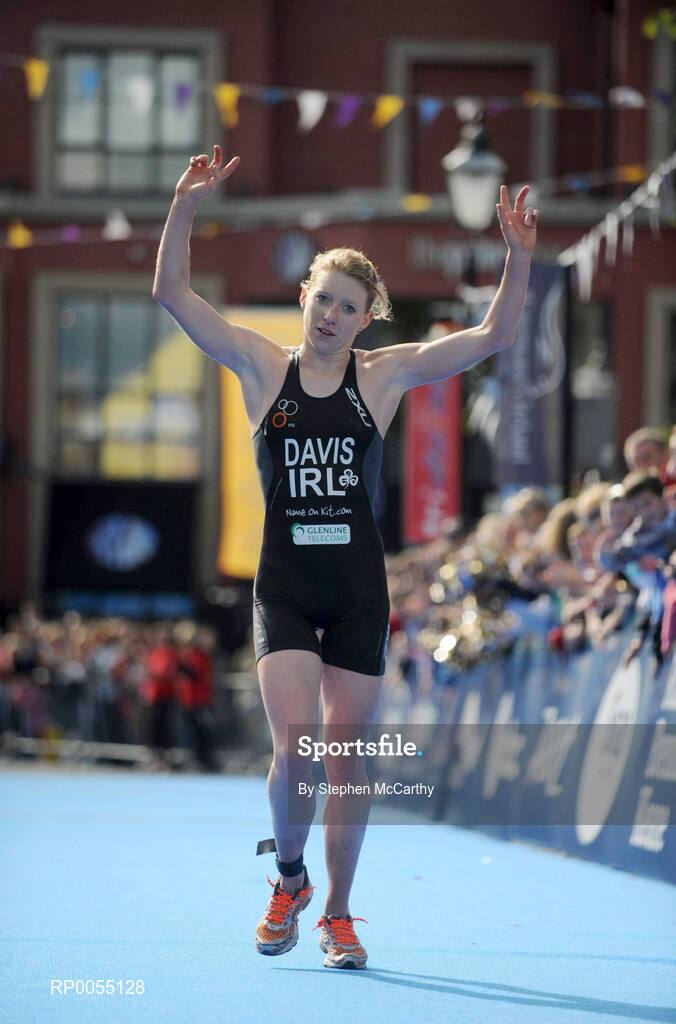 12 July 2008; Emma Davis, Ireland, celebrates on her way to crossing the line in second place during the Women's Elite Race at the triAthlone event. Over 1,500 competitiors took part in the third running of triAthlone sponsored by Waterways Ireland. TriAthlone will host the European Triathlon Championships in 2010, this will be the first time the event has ever been held in Ireland. Waterways Ireland triAthlone Triathlon, Athlone, Co. Westmeath. Picture credit: Stephen McCarthy / SPORTSFILE