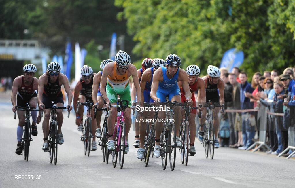 12 July 2008; Gavin Noble, Ireland, left, and Owen Stannard, Great Britian, right, lead the race during the cycling discipline of the Men's Elite Race at the triAthlone event. Over 1,500 competitors took part in the third running of triAthlone sponsored by Waterways Ireland. triAthlone will host the European Triathlon Championships in 2010, the first time the event has ever been held in Ireland. Waterways Ireland triAthlone Triathlon, Athlone, Co. Westmeath. Picture credit: Stephen McCarthy / SPORTSFILE