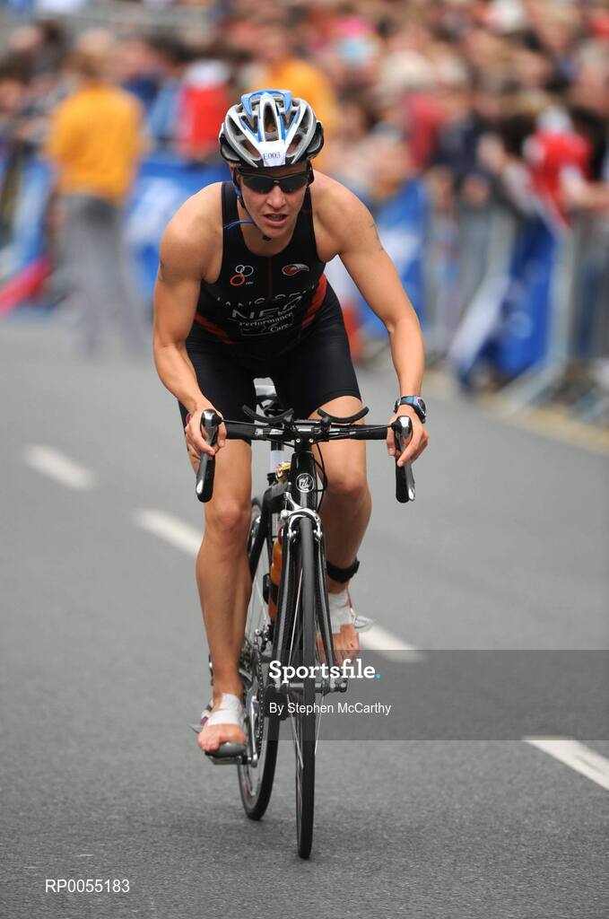 12 July 2008; Eva Janssen, Netherlands, in action during the cycling discipline of the Women's Elite Race at the triAthlone event. Over 1,500 competitors took part in the third running of triAthlone sponsored by Waterways Ireland. triAthlone will host the European Triathlon Championships in 2010, the first time the event has ever been held in Ireland. Waterways Ireland triAthlone Triathlon, Athlone, Co. Westmeath. Picture credit: Stephen McCarthy / SPORTSFILE