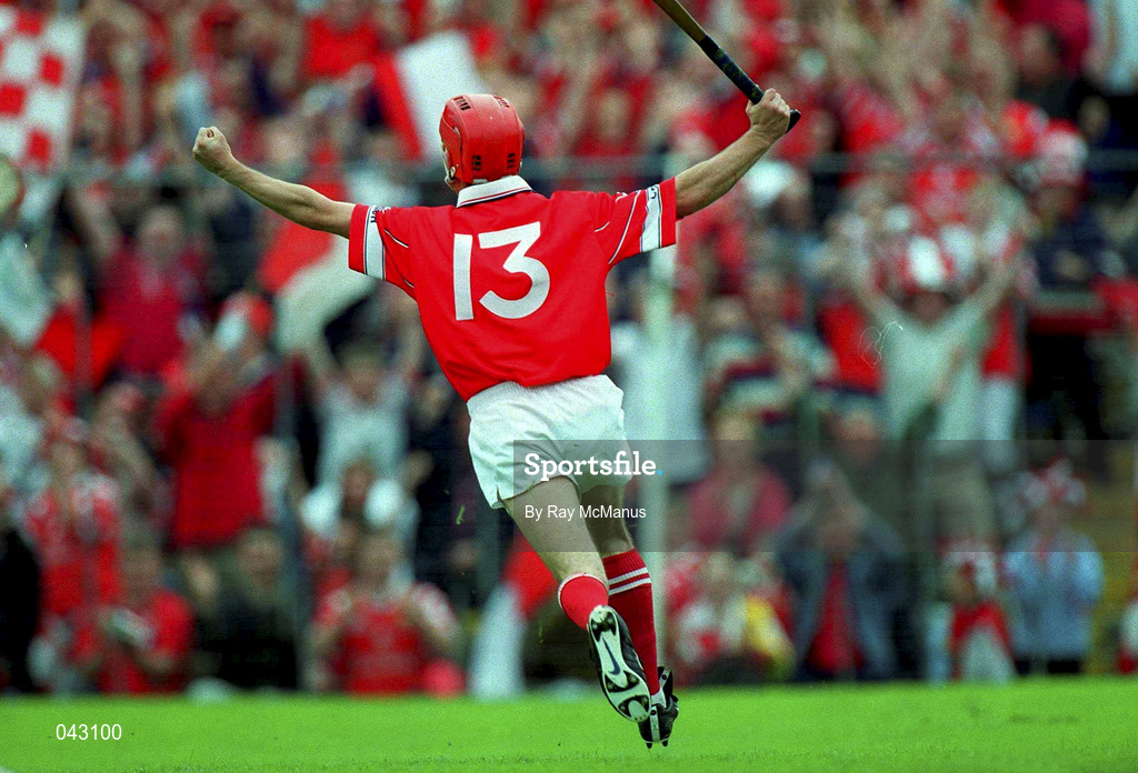 4 June 2000; Sean McGrath of Cork celebrates his first half goal  during the Guinness Munster Senior Hurling Championship Semi-Final match between Cork and Limerick at Semple Stadium in Thurles, Tipperary. Photo by Ray McManus/Sportsfile