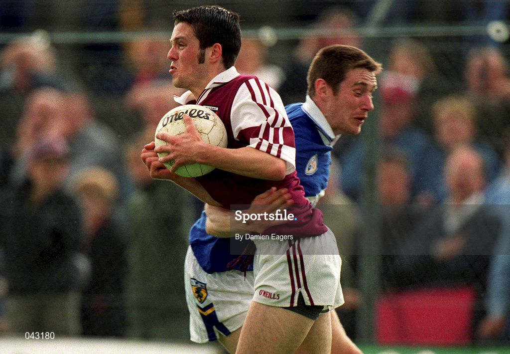 5 June 2000; Fergal Murray of Westmeath in action against Eamonn Delaney of Laois during the Bank of Ireland Leinster Senior Football Championship Quarter-Final match between Westmeath and Laois at O'Connor Park in Tullamore, Offaly. Photo by Damien Eagers/Sportsfile