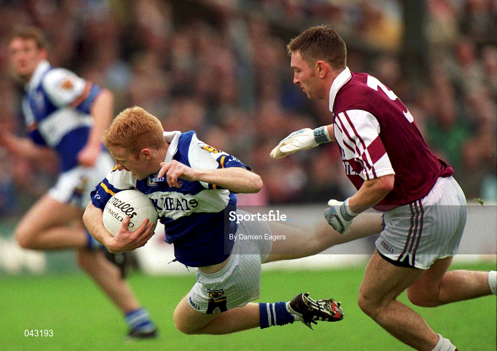 5 June 2000; Michael Lawlor of Laois in action against David Mitchell of Westmeath during the Bank of Ireland Leinster Senior Football Championship Quarter-Final match between Westmeath and Laois at O'Connor Park in Tullamore, Offaly. Photo by Damien Eagers/Sportsfile